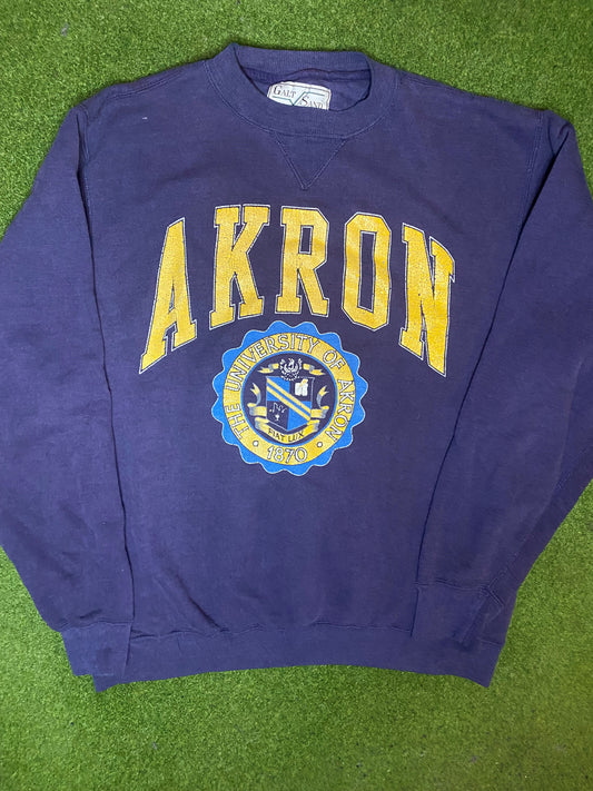 90s Akron Zips - Vintage University Crewneck Sweatshirt (Large) 