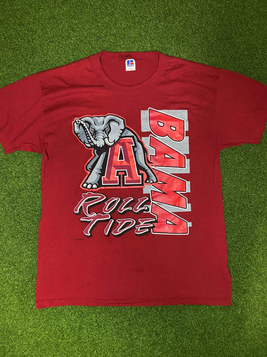 90s Alabama Crimson Tide - Big Logo - Vintage College Tee Shirt (Large) - Gametime Vintage