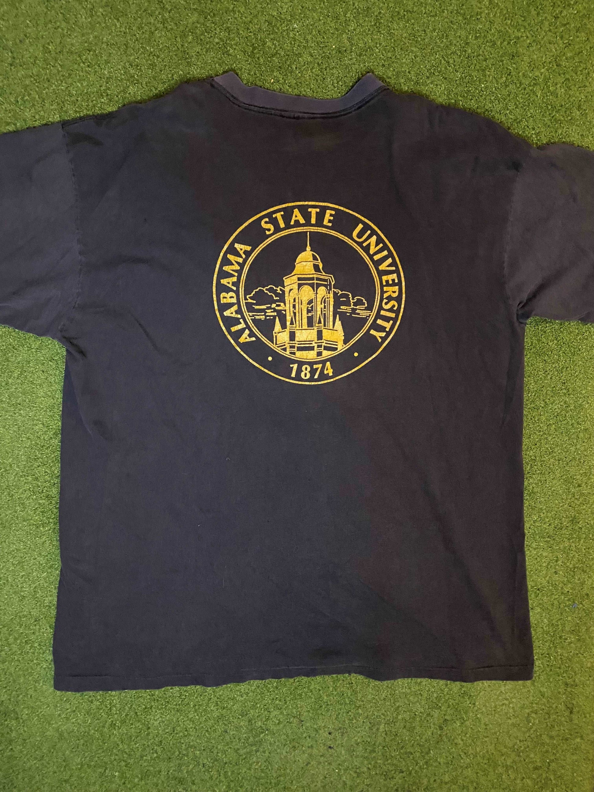 90s Alabama State Hornets - Double Sided - Vintage HBCU Tee Shirt (2XL)