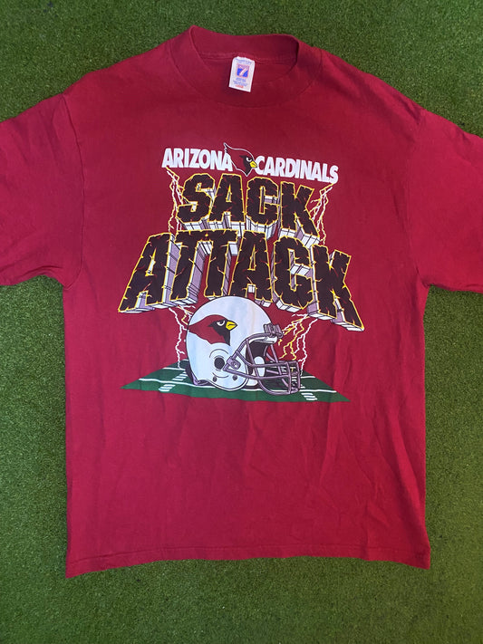 90s Arizona Cardinals - Sack Attack - Vintage NFL T-Shirt (Large) Gametime Vintage