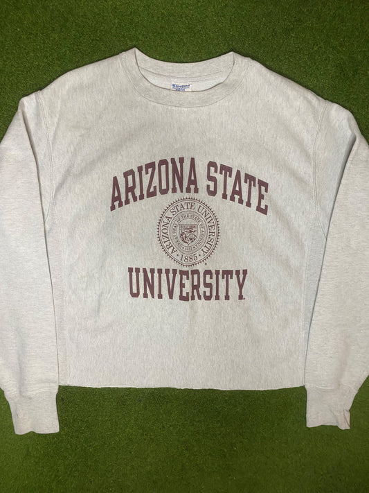 90s Arizona State Sun Devils - Reverse Weave - Cropped - Vintage College Sweatshirt (Medium) 