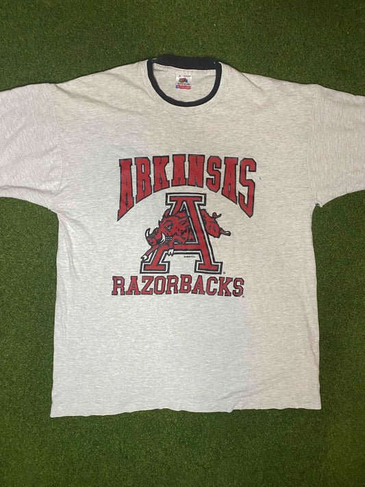 90s Arkansas Razorbacks - Vintage College Tee Shirt (Large) Gametime Vintage