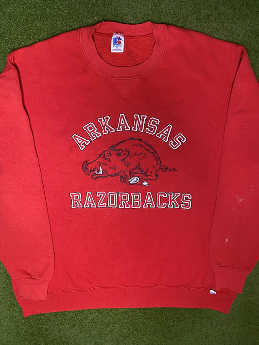 90s Arkansas Razorbacks - Vintage College Sweatshirt (2XL) - Gametime Vintage