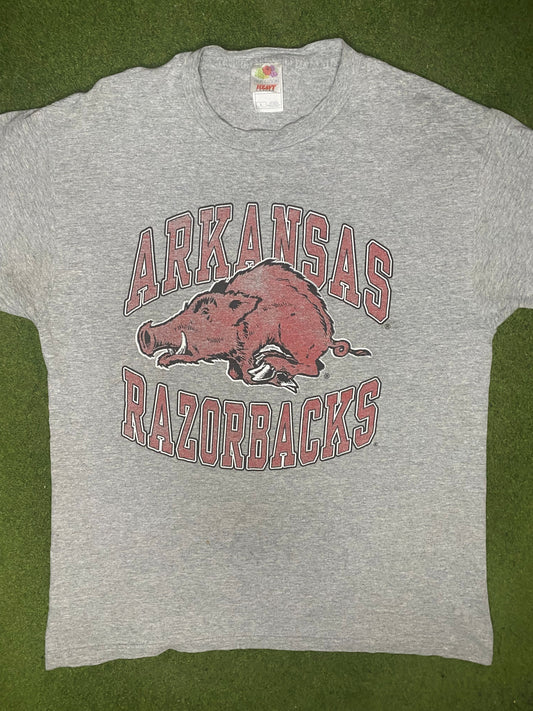 90s Arkansas Razorbacks - Vintage College T Shirt (Large) - Gametime Vintage