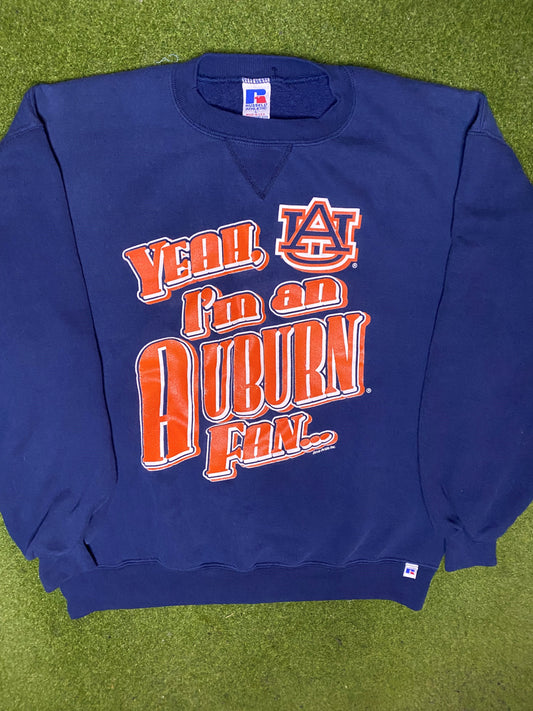 90s Auburn Tigers - Yeah I'm An Auburn Fan...  - Vintage College Sweatshirt (Large) 