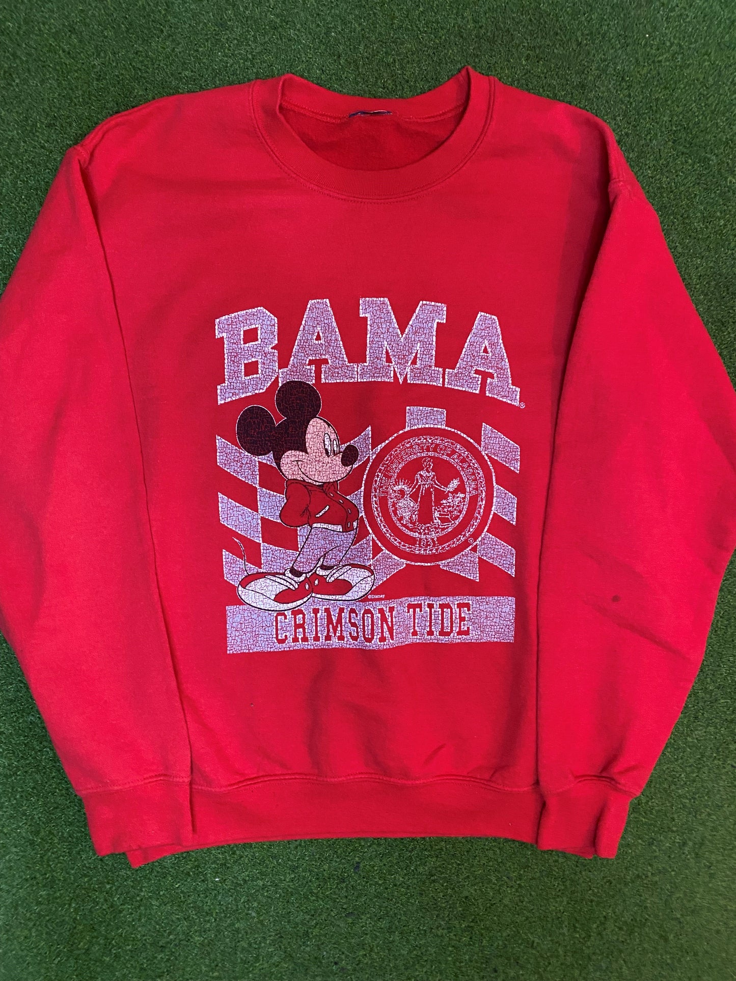 90s Alabama Crimson Tide - Mickey Mouse Crossover - Vintage College Sweatshirt (Medium) Gametime Vintage