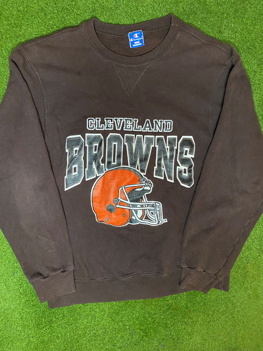 90s Cleveland Browns - Vintage NFL Crewneck Sweatshirt (Large) Gametime Vintage