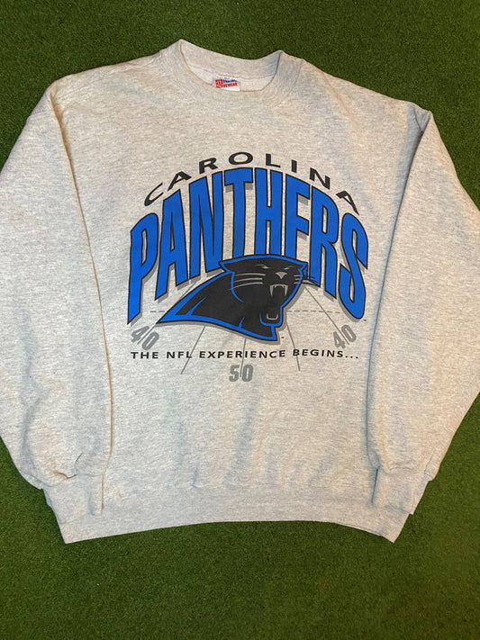 90s Carolina Panthers - The NFL Experience Begins - Vintage NFL Sweatshirt (2XL) Gametime Vintage