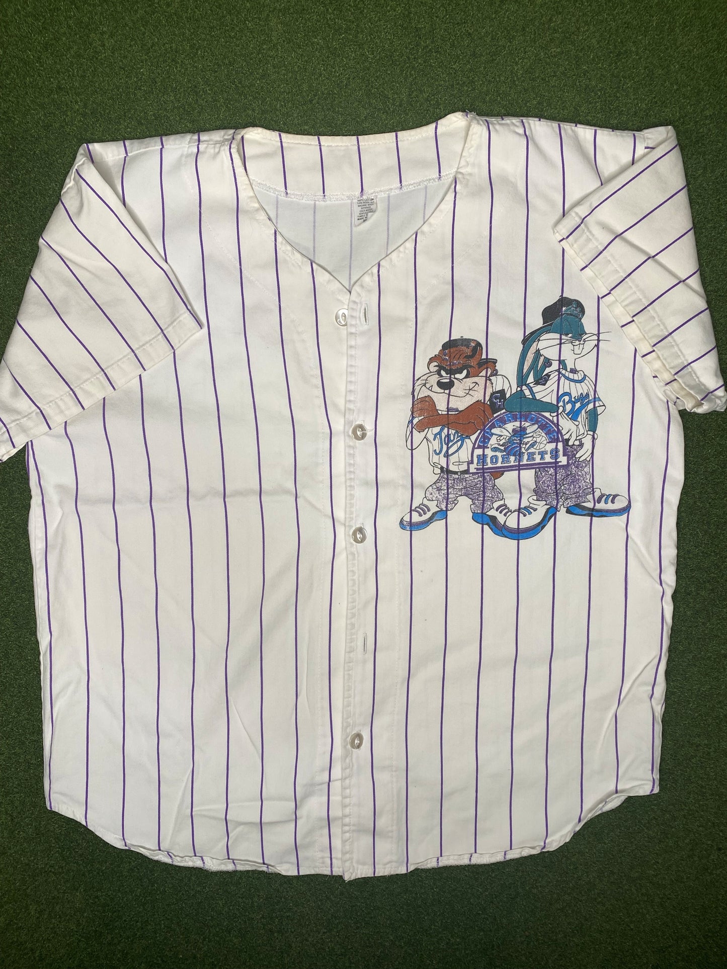 90s Charlotte Hornets - Bugs & Taz - Vintage NBA Baseball Jersey (Medium)