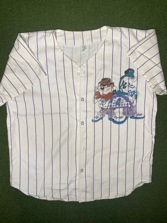 90s Charlotte Hornets - Bugs & Taz - Vintage NBA Baseball Jersey (Medium)