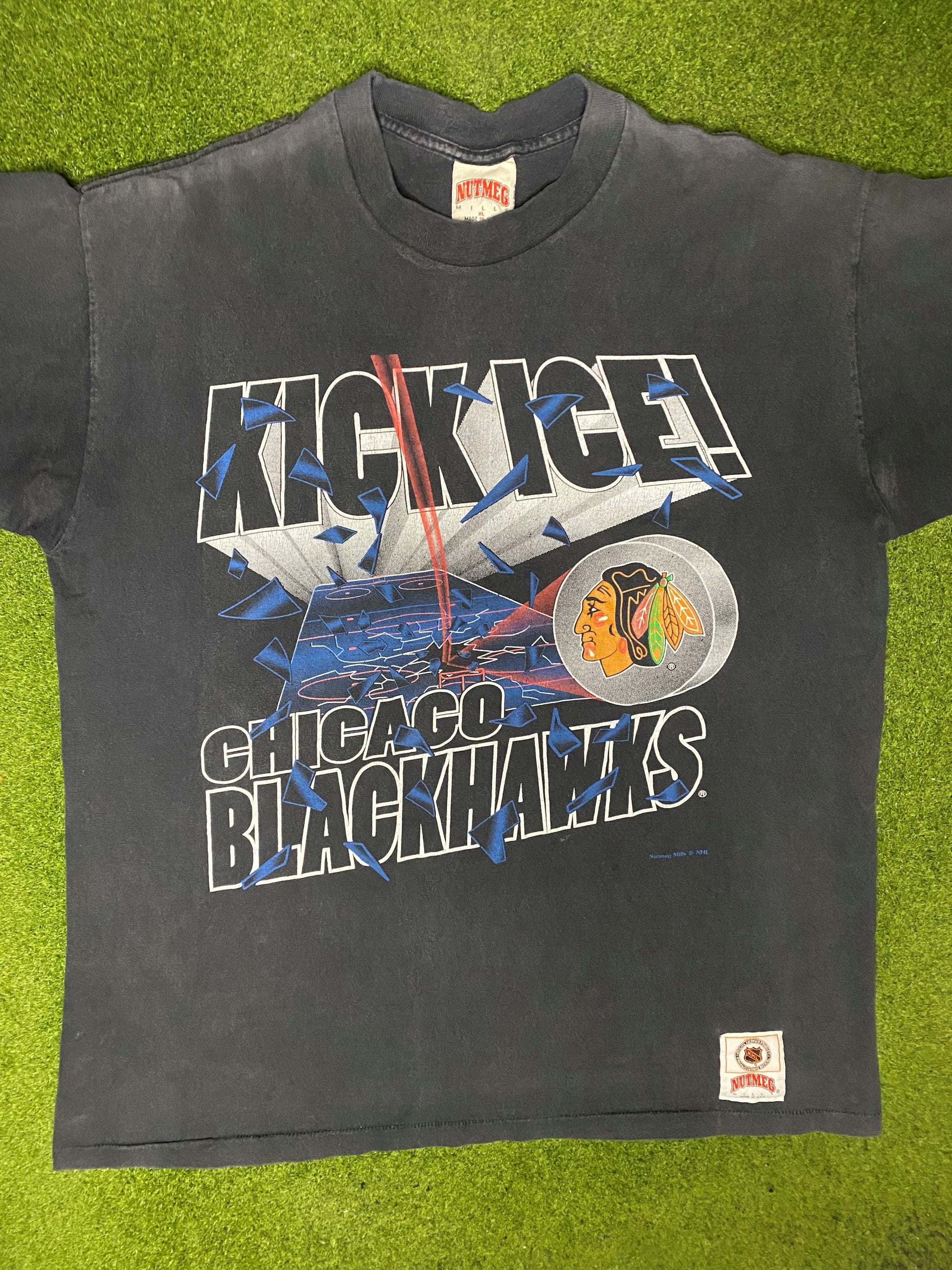 90s Chicago Blackhawks - Kick Ice - Vintage NHL T Shirt (XL) - Gametime Vintage