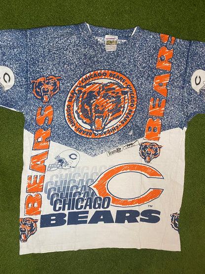 90s Chicago Bears - All Over Print - Vintage NFL T-Shirt (XL)