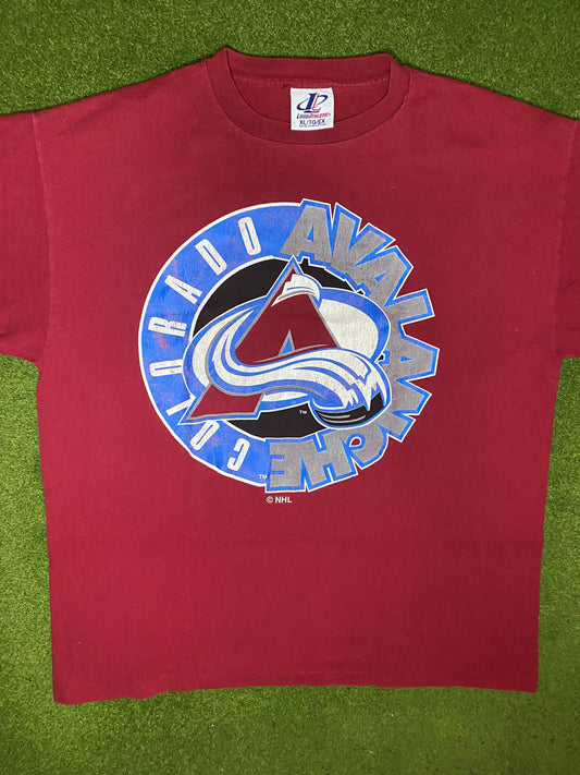 90s Colorado Avalanche - Big Logo - Vintage NHL T-Shirt (XL) 