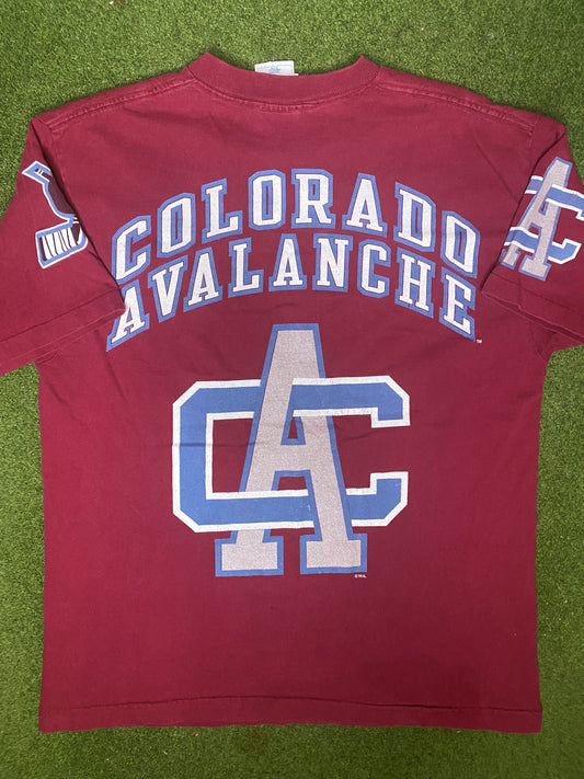 90s Colorado Avalanche - AOP - Vintage NHL T Shirt (Large)