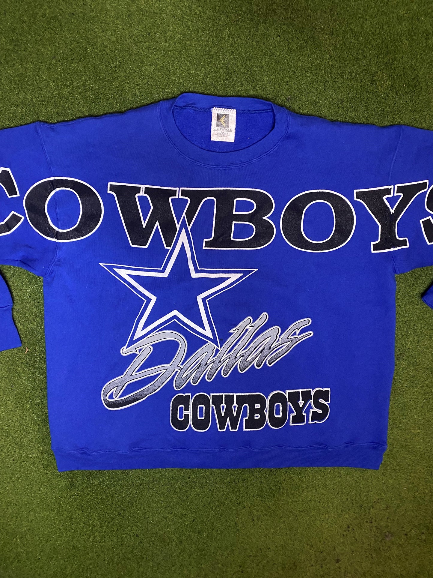 90s Dallas Cowboys - All Over Print - Vintage NFL Sweatshirt (Medium)