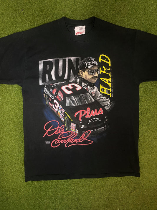 90s Dale Earnhardt - Run Hard - Vintage NASCAR T-Shirt (Large)