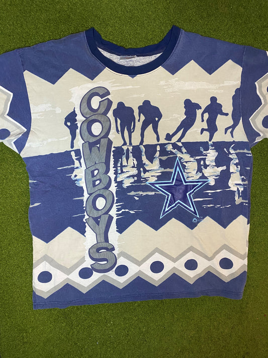 90s Dallas Cowboys - Print All Over - Vintage NFL T-Shirt (XL) Gametime Vintage