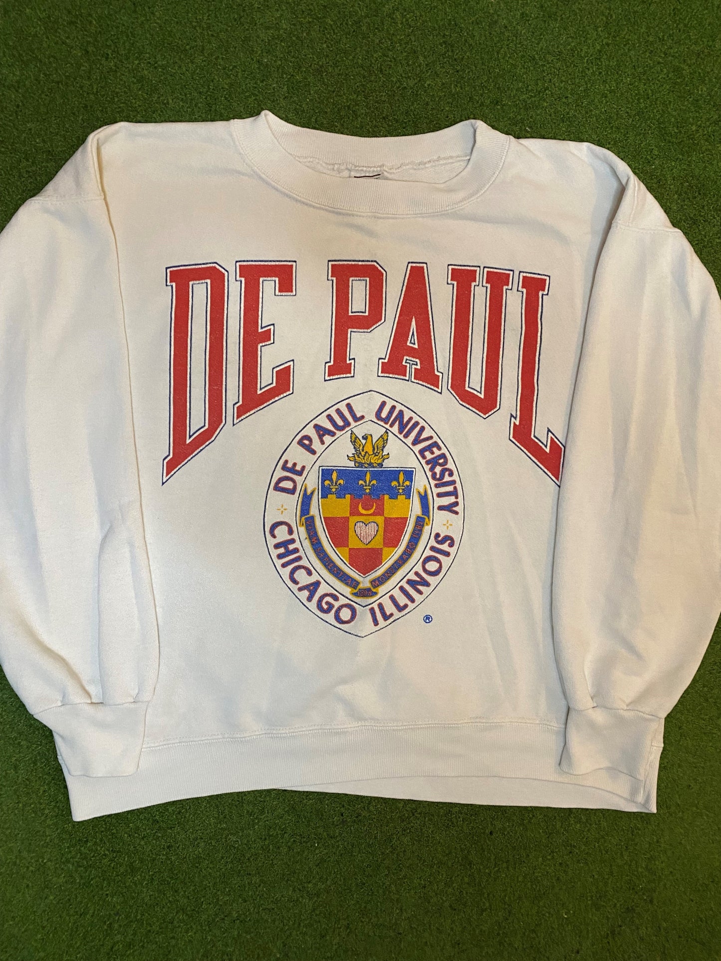 90s DePaul Blue Demons - Vintage University Sweatshirt (Large) Gametime Vintage