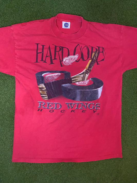 90s Detroit Red Wings - Hard Core - Vintage NHL T-Shirt (XL)