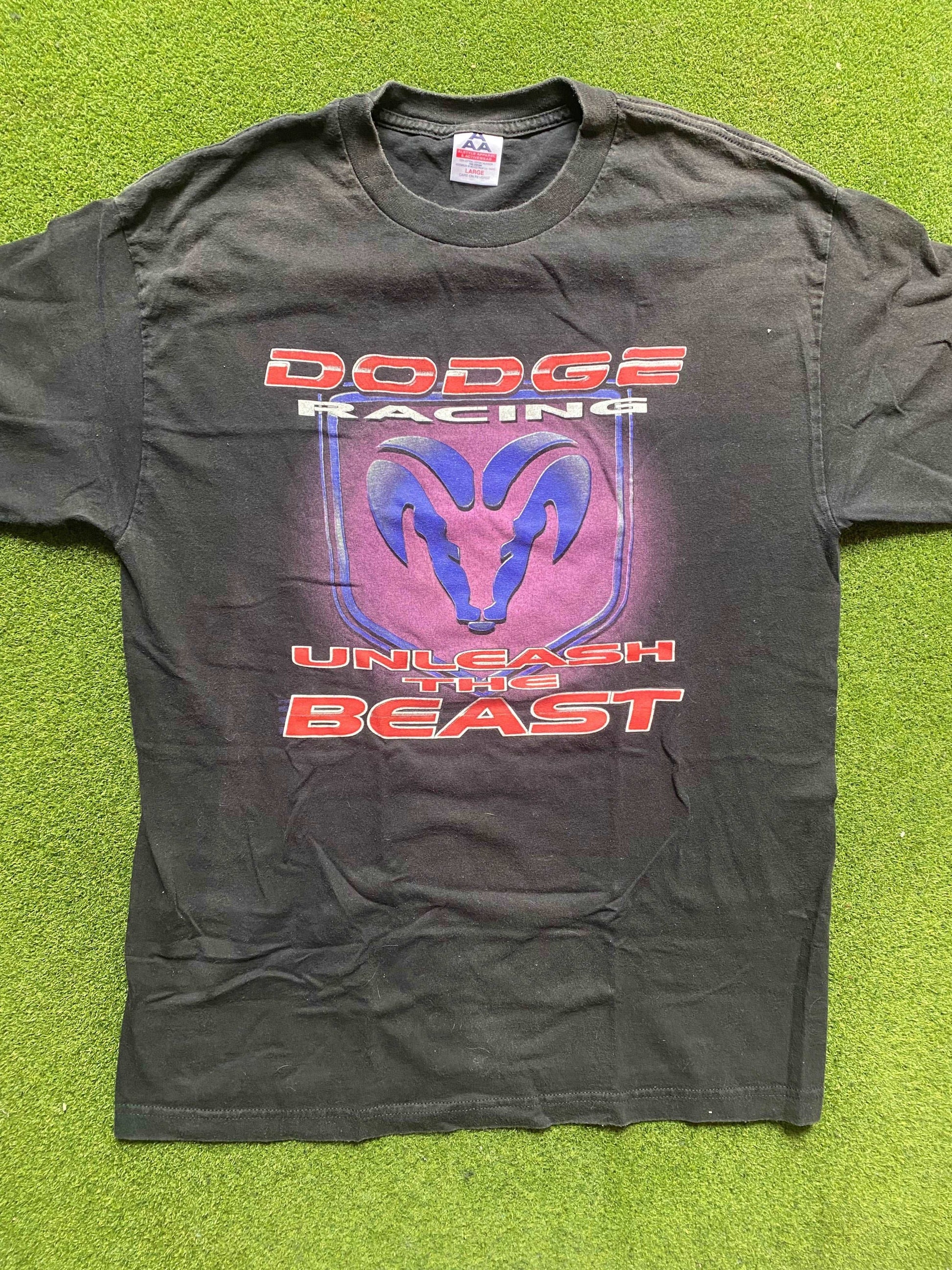 90s Dodge Racing - Unleash the Beast - Vintage Racing T-Shirt (Large)