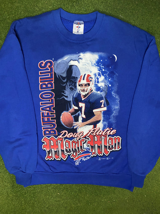 90s Buffalo Bills - Doug Flutie - Vintage NFL Player Sweatshirt (Large)