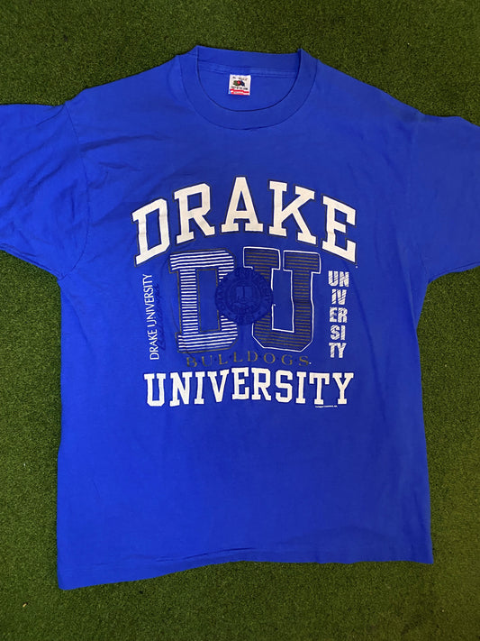 90s Drake Bulldogs - Vintage University T-Shirt (XL) Gametime Vintage