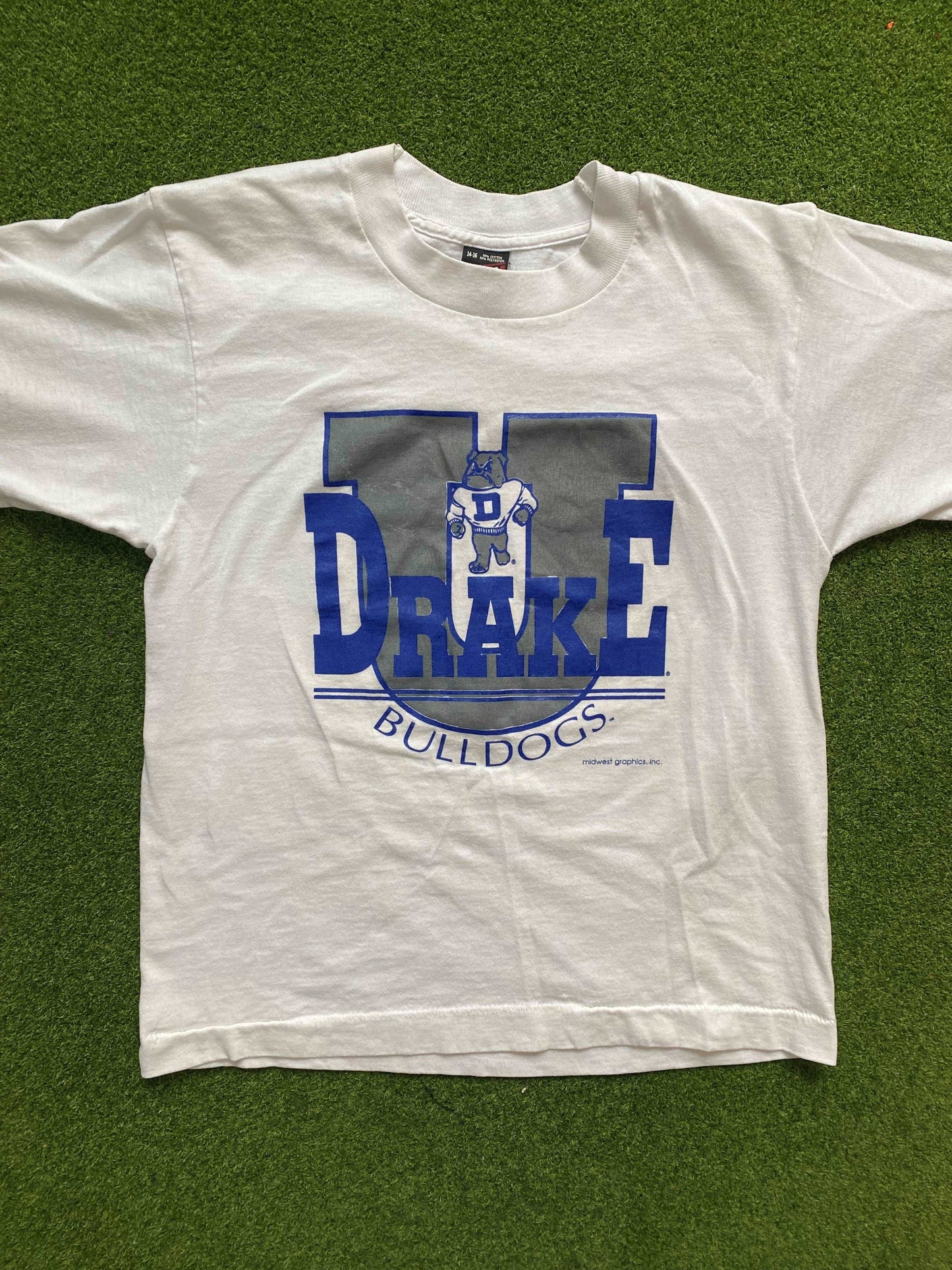 90s Drake Bulldogs - Vintage University T-Shirt (Youth Medium)