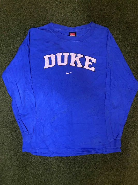 90s Duke Blue Devils - Nike - Vintage College Long Sleeve (Medium) - Gametime Vintage