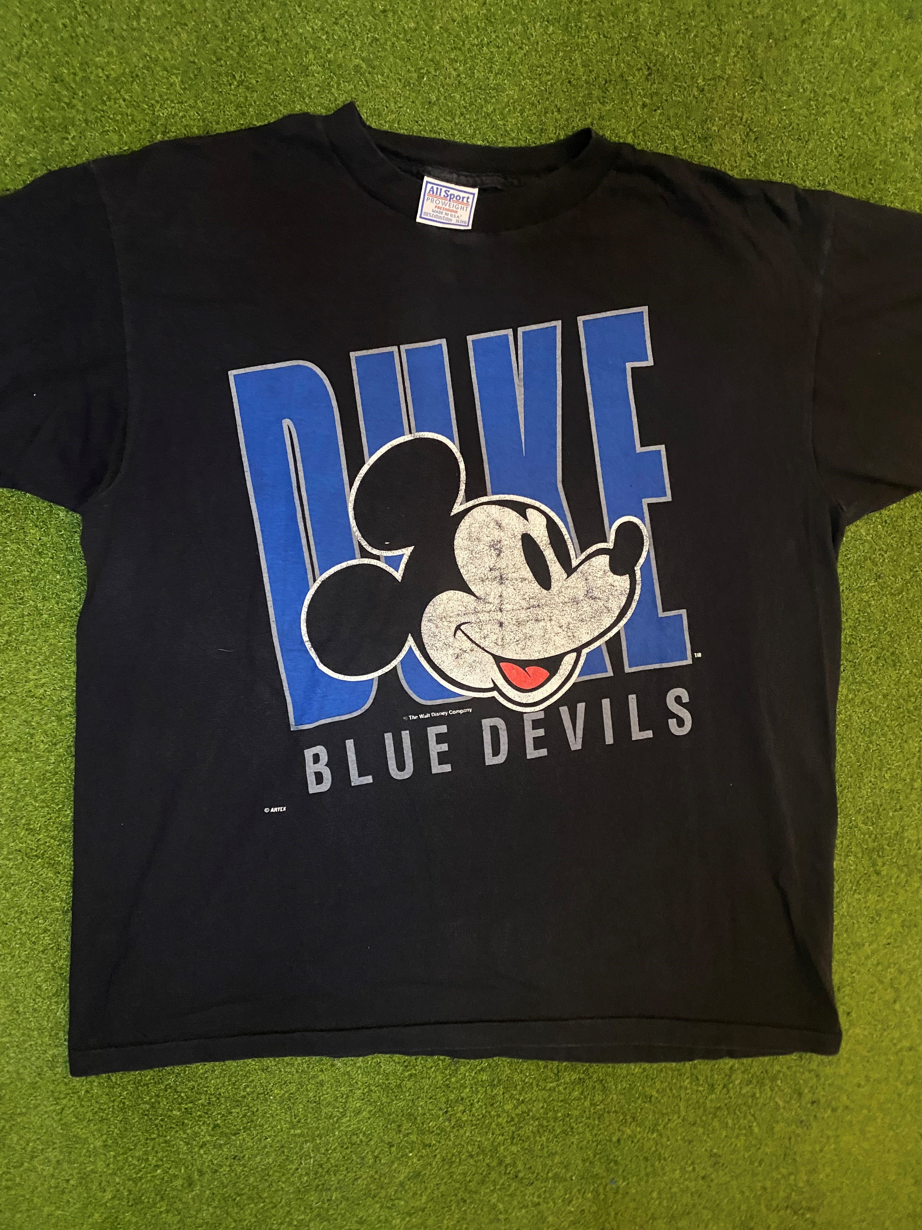 90s Duke Blue Devils - Mickey Crossover - Vintage College T-Shirt (XL ...