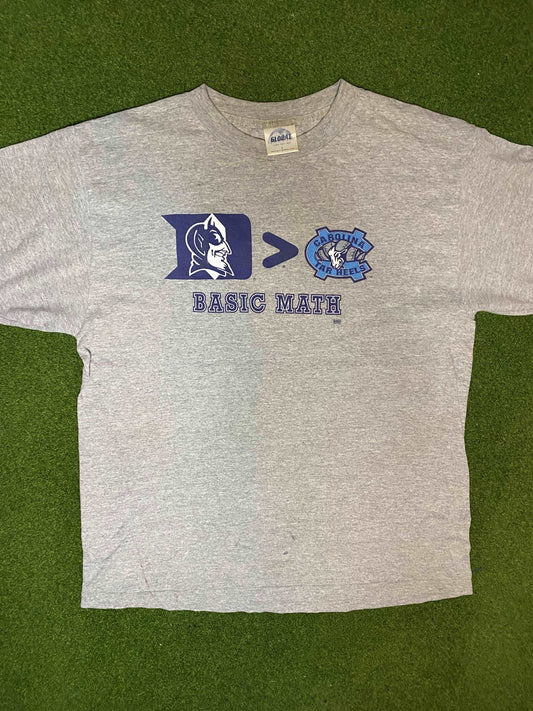 90s Duke Blue Devils - Duke > UNC Basic Math - Vintage College Tee Shirt (Large) - Gametime Vintage