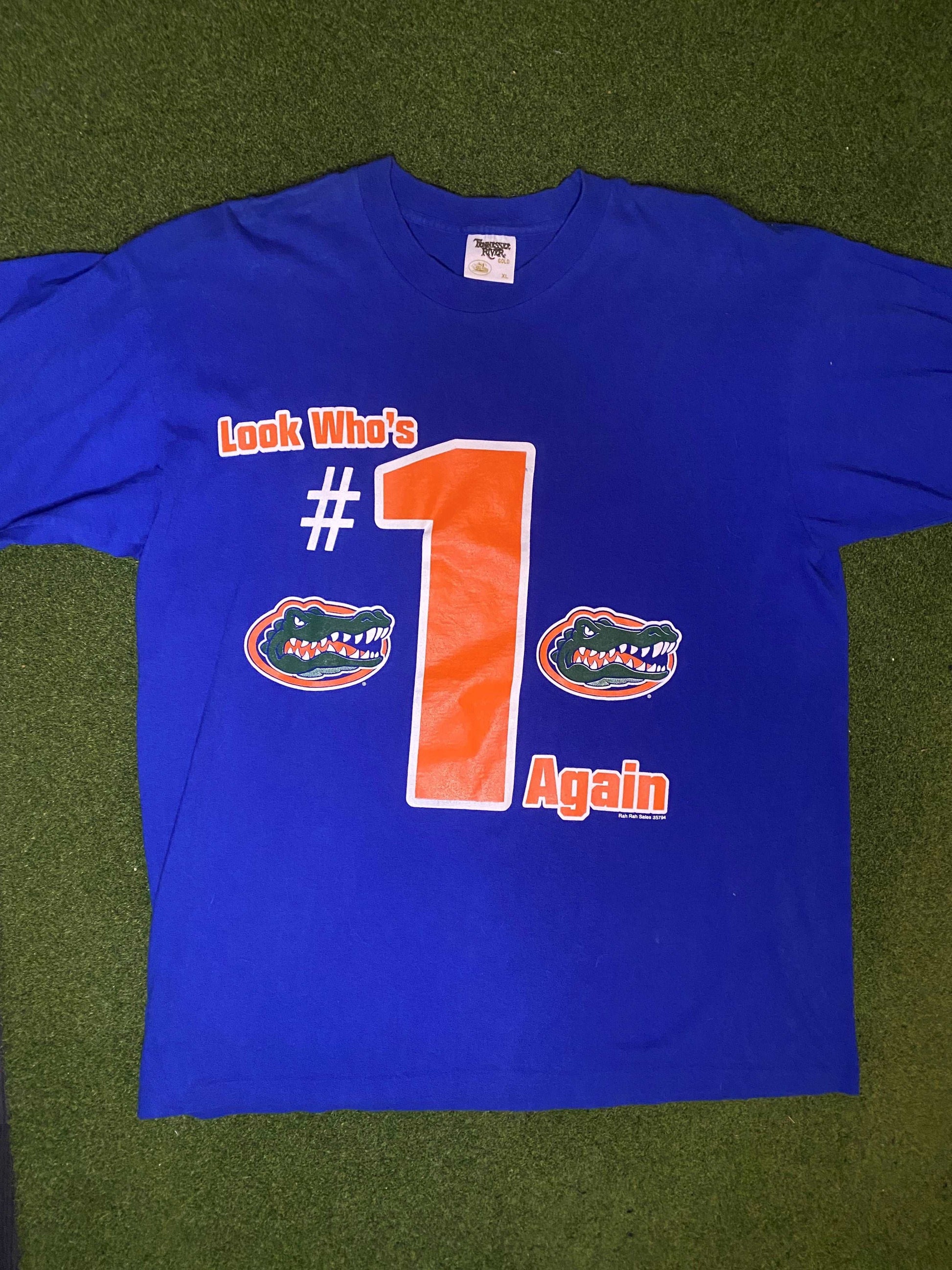 90s Florida Gators - Look Who's #1 Again - Vintage College Tee Shirt (XL)