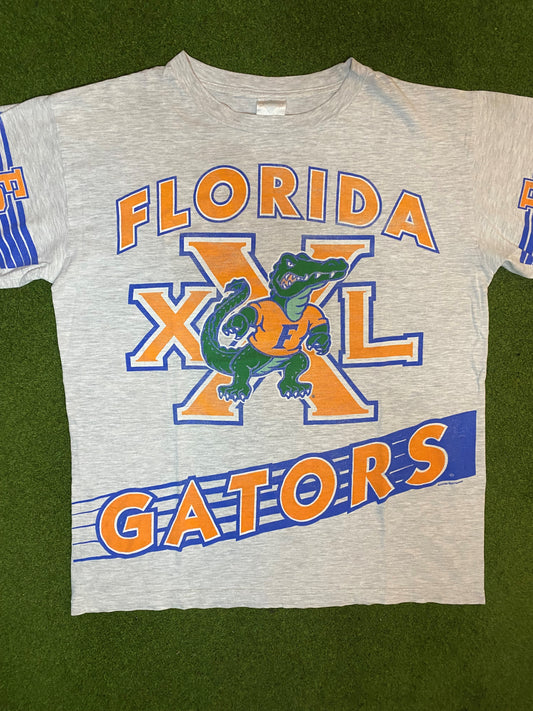 90s Florida Gators - Print All Over - Double Sided - Vintage College Tee Shirt (Large) 