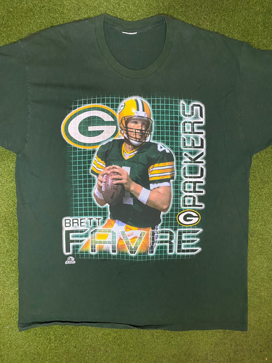 90s Green Bay Packers - Brett Favre - Vintage NFL Player T-Shirt (2XL) Gametime Vintage