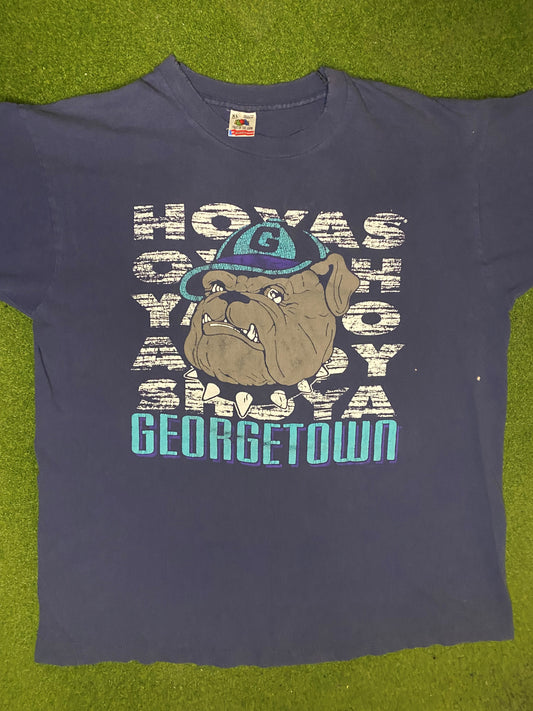 90s Georgetown Hoyas - Vintage College T Shirt (XL) - Gametime Vintage