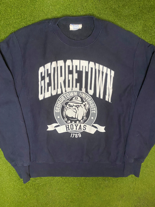 90s Georgetown Hoyas - Reverse Weave - Vintage College Sweatshirt (Medium)