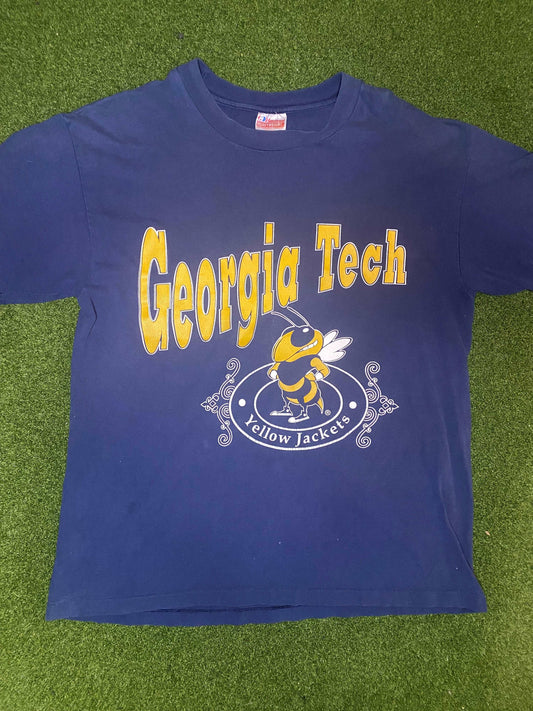 90s Georgia Tech Yellow Jackets - Big Logo - Vintage College Tee Shirt (Large) Gametime Vintage