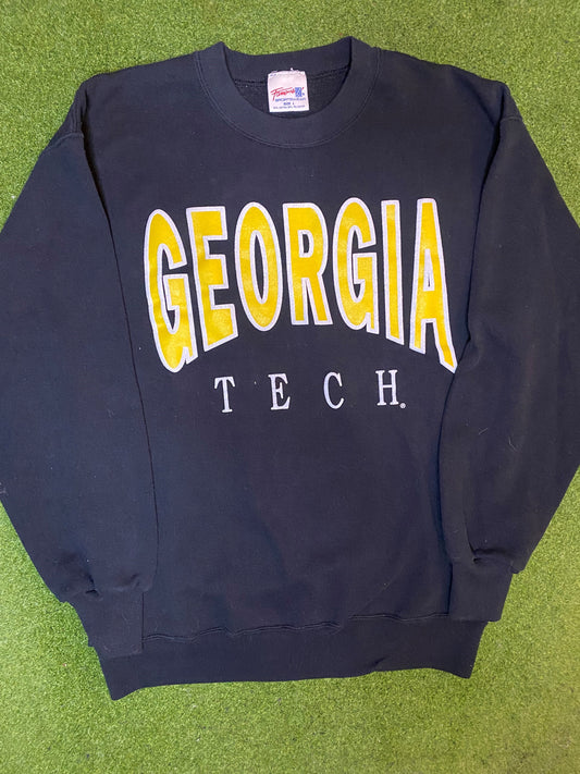 90s Georgia Tech Yellow Jackets - Vintage College Crewneck Sweatshirt (Large)