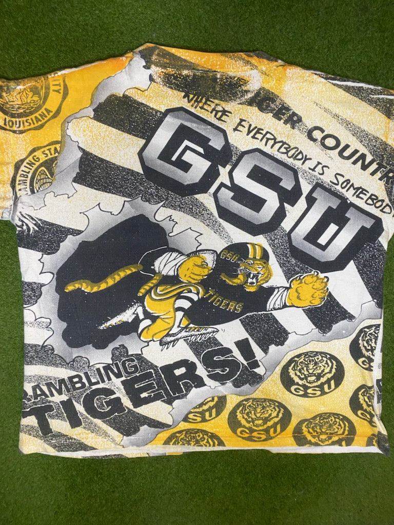 90s Grambling State Tigers - AOP - Vintage HBCU Tee (XL)