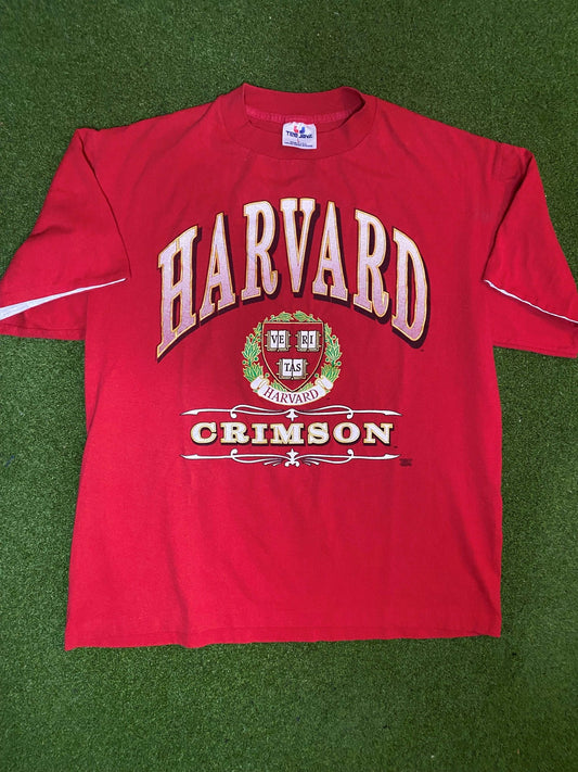 90s Harvard Crimson - Vintage College Tee Shirt (Large) Gametime Vintage