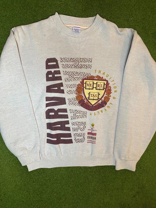 90s Harvard Crimson - Vintage Ivy League Crewneck Sweatshirt (Medium) 