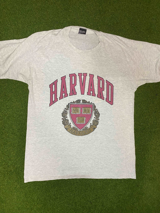 90s Harvard Crimson - Vintage Ivy League Tee Shirt (Large) Gametime Vintage