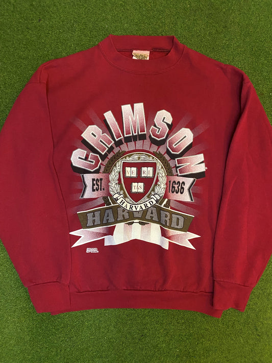 90s Harvard Crimson - Vintage Ivy League Sweatshirt (Large) 