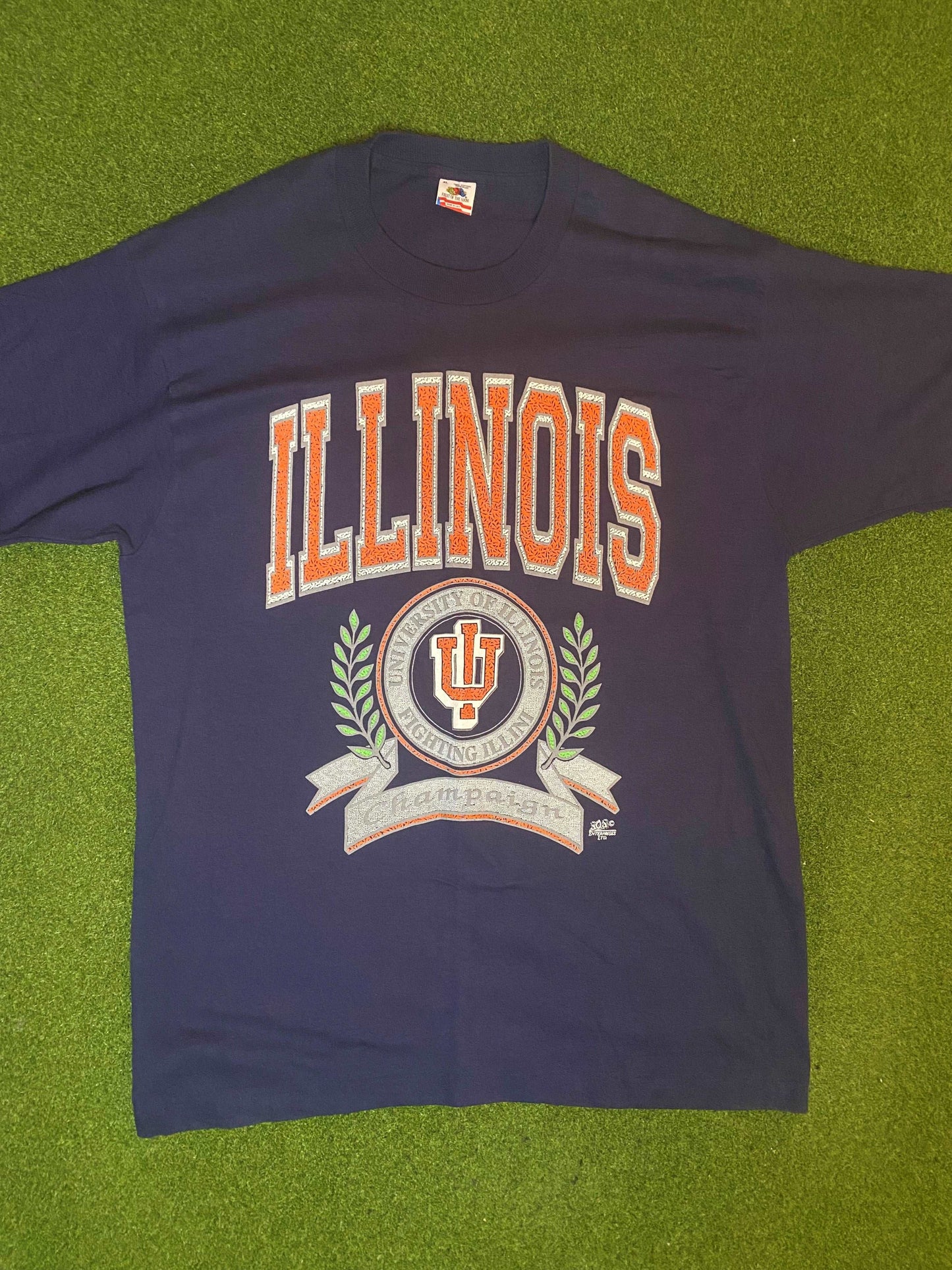 90s Illinois Fighting Illini - Vintage University Tee Shirt (XL)