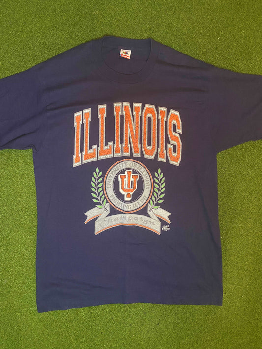 90s Illinois Fighting Illini - Vintage University Tee Shirt (XL) - Gametime Vintage