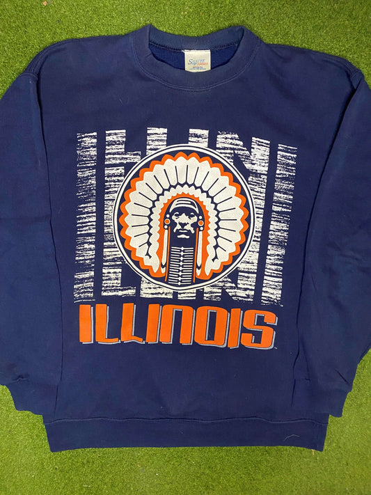 90s Illinois Fighting Illini - Vintage College Sweatshirt (Large) Gametime Vintage