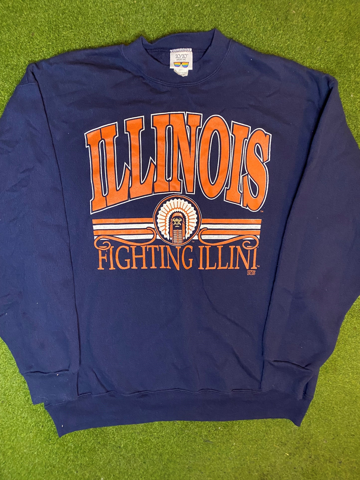 90s Illinois Fighting Illini - Vintage College Crewneck Sweatshirt (XL) Gametime Vintage