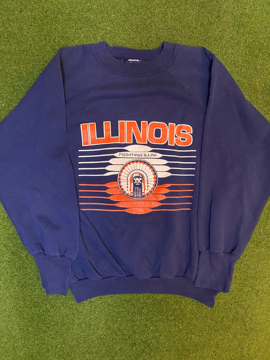 90s Illinois Fighting Illini - Vintage College Sweatshirt (Large) Gametime Vintage