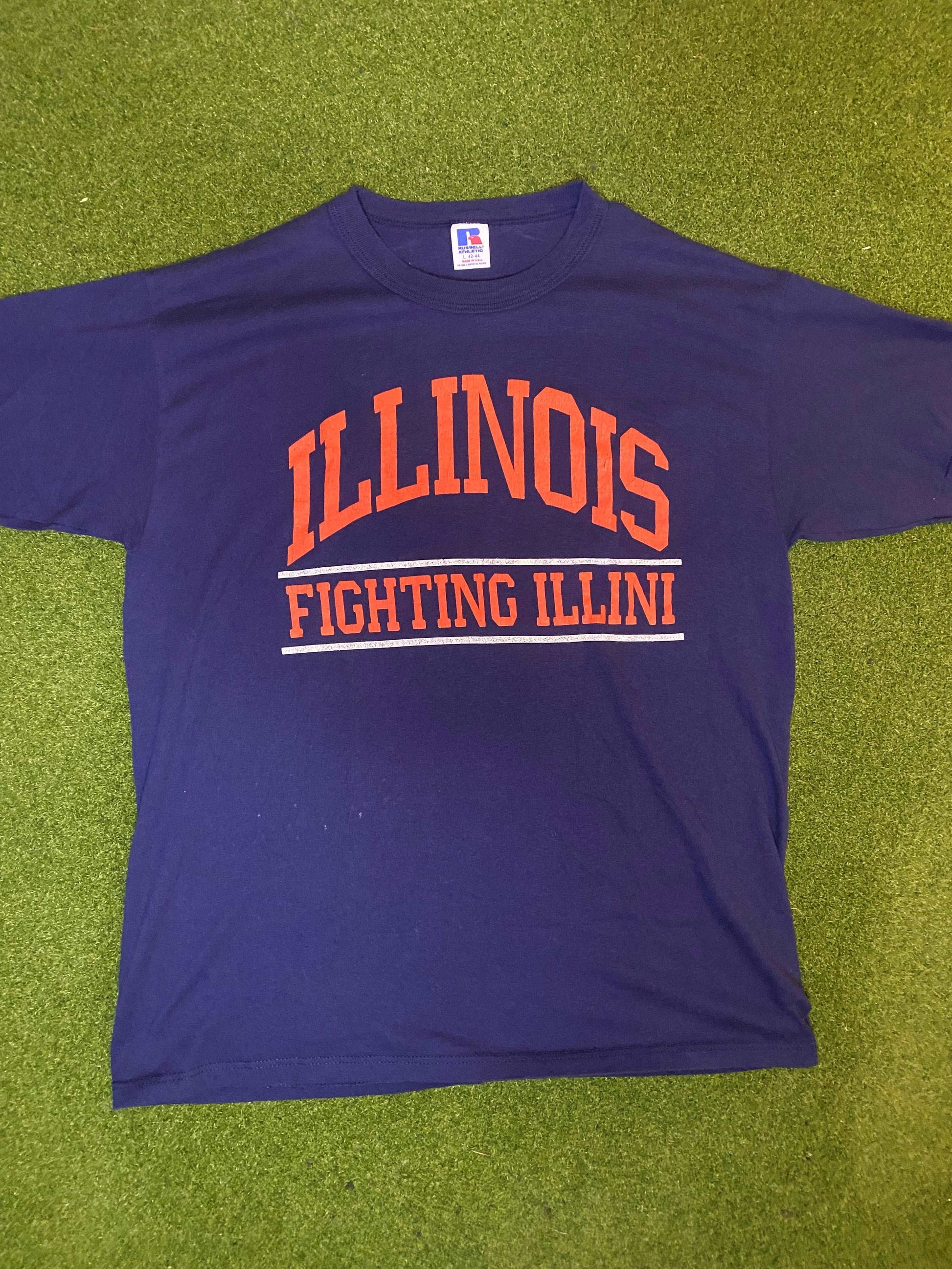 90s Illinois Fighting Illini - Vintage College Tee Shirt (Large)