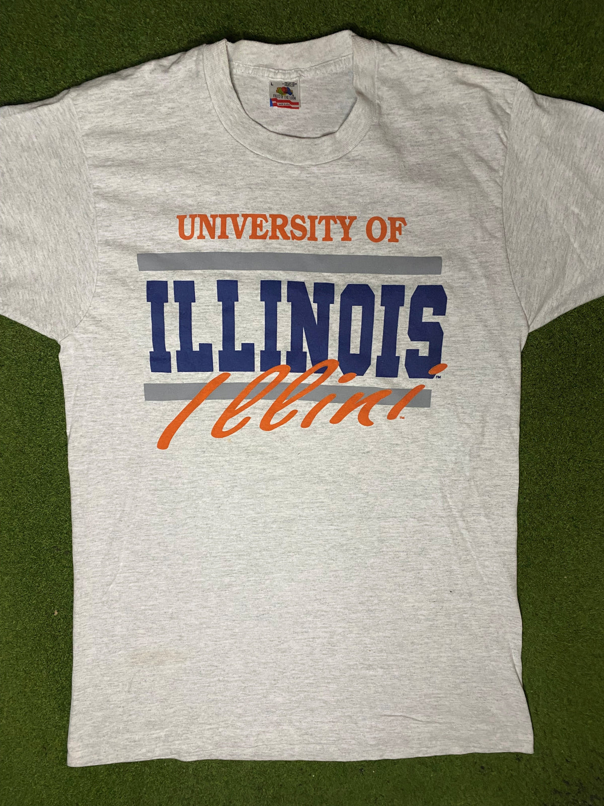 90s Illinois Fighting Illini - Vintage College T Shirt (Large) - Gametime Vintage