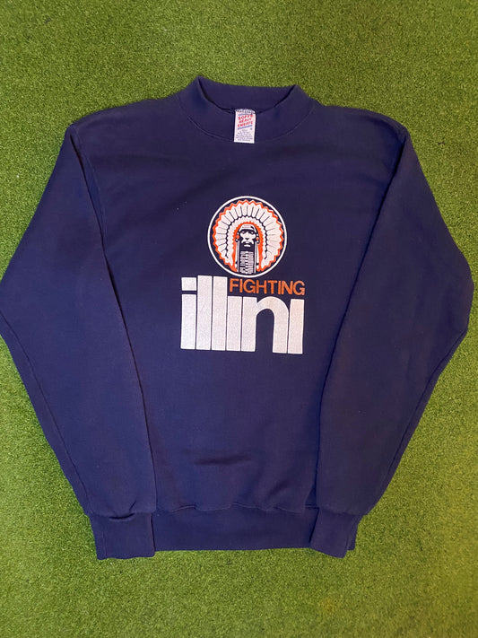 90s Illinois Fighting Illini - Vintage College Sweatshirt (Medium) Gametime Vintage